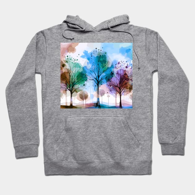 Colorful Blue Purple Pastel Abstract Trees Hoodie by Siha Arts